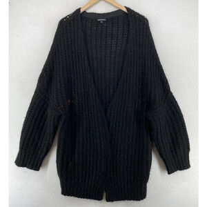 ANN DEMEULEMEESTER Cardigan 38 Rib Alpaca Wool Crochet Chunky Open Front Black